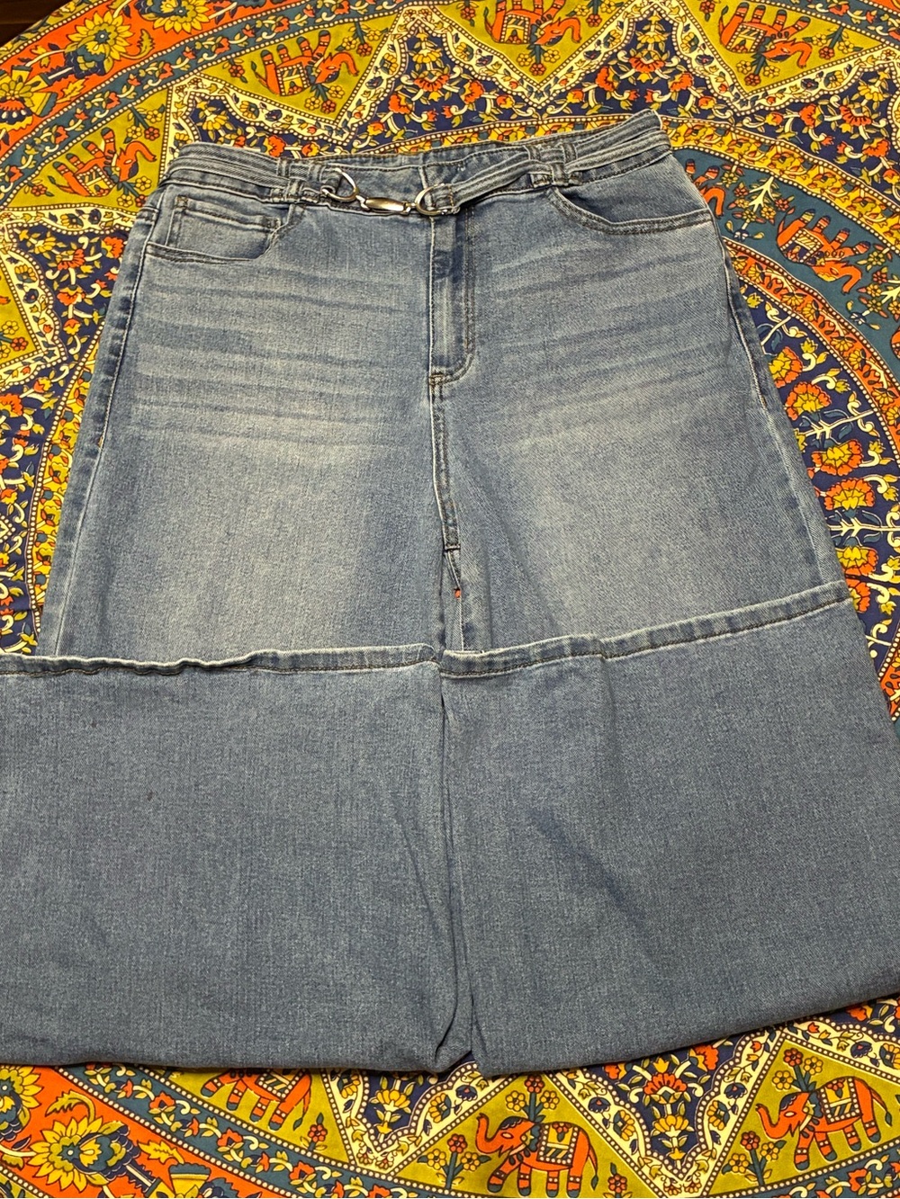 Express Size 16 Blue High Rise Wide Leg Jeans With Belt Detail